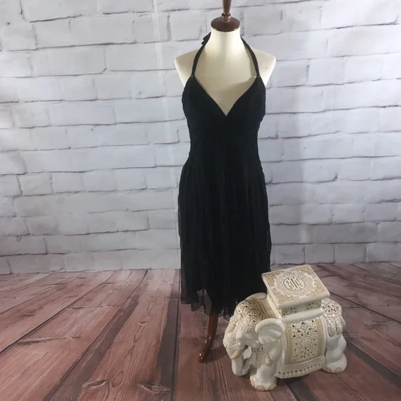 ECI Halter Chiffon Lace Midi Dress ECI Halter Chiffon Lace Midi Dress
